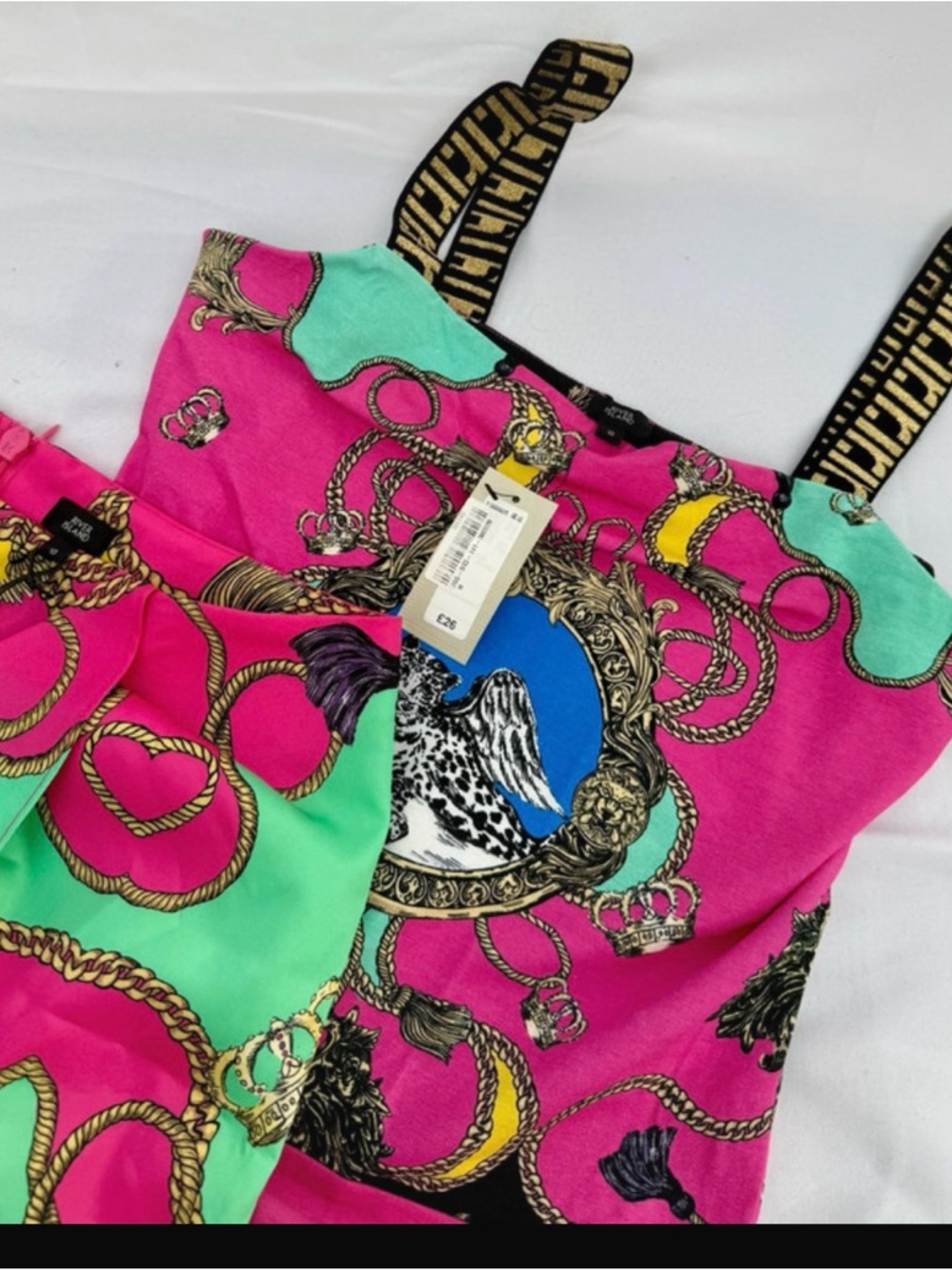 Vibrant Pink & Green Chain Print Sundress River island bodysuit &skirt